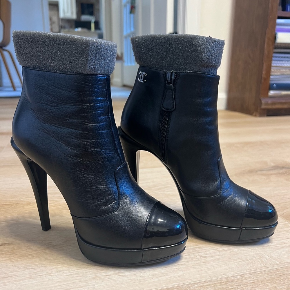 Chanel patent toe booties